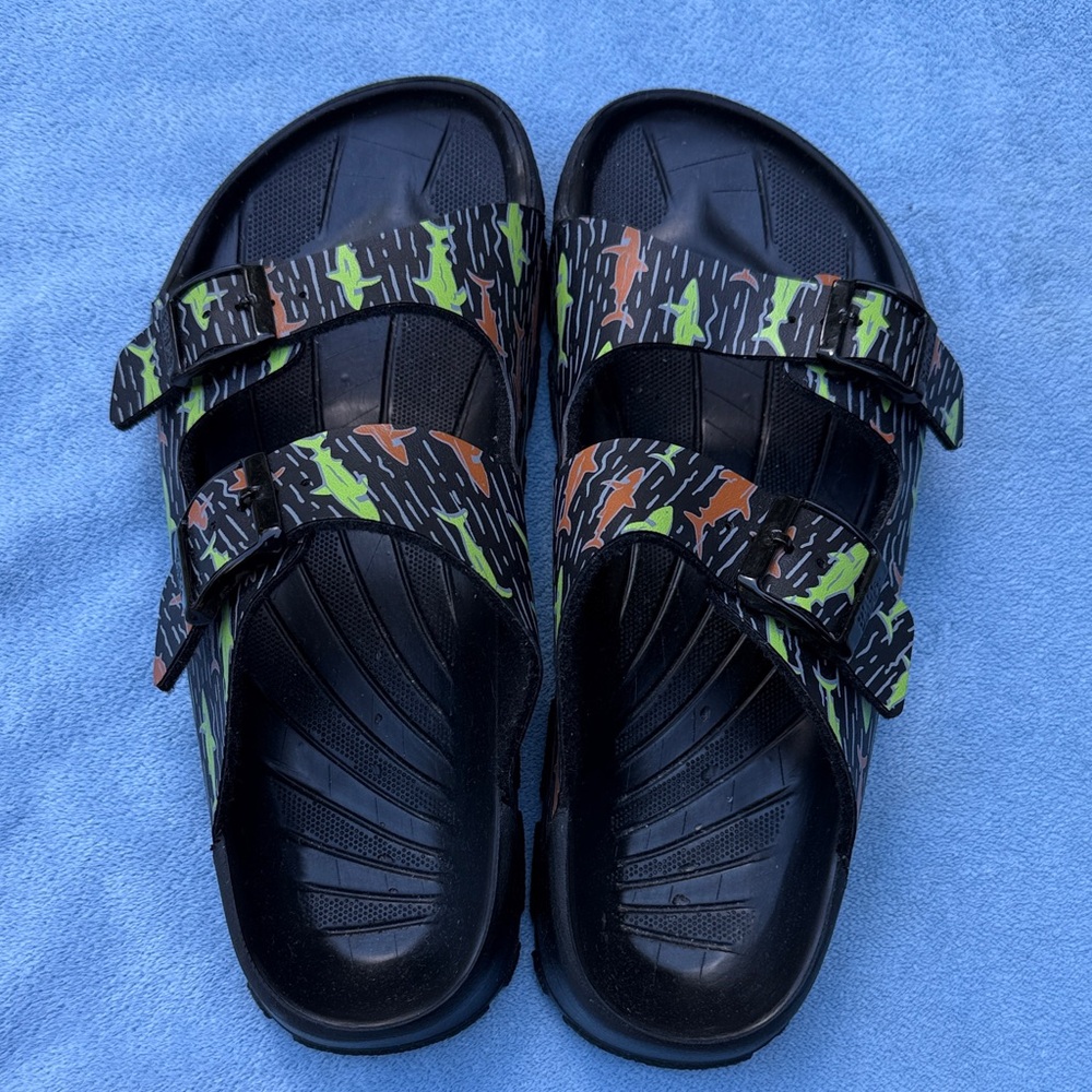 Birkenstock Black and Multicolor Slip-Ons